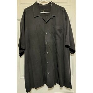 Tommy Bahama Black 100% Silk Front Pocket Shirt Mens Size XXL 2XL Button Up
